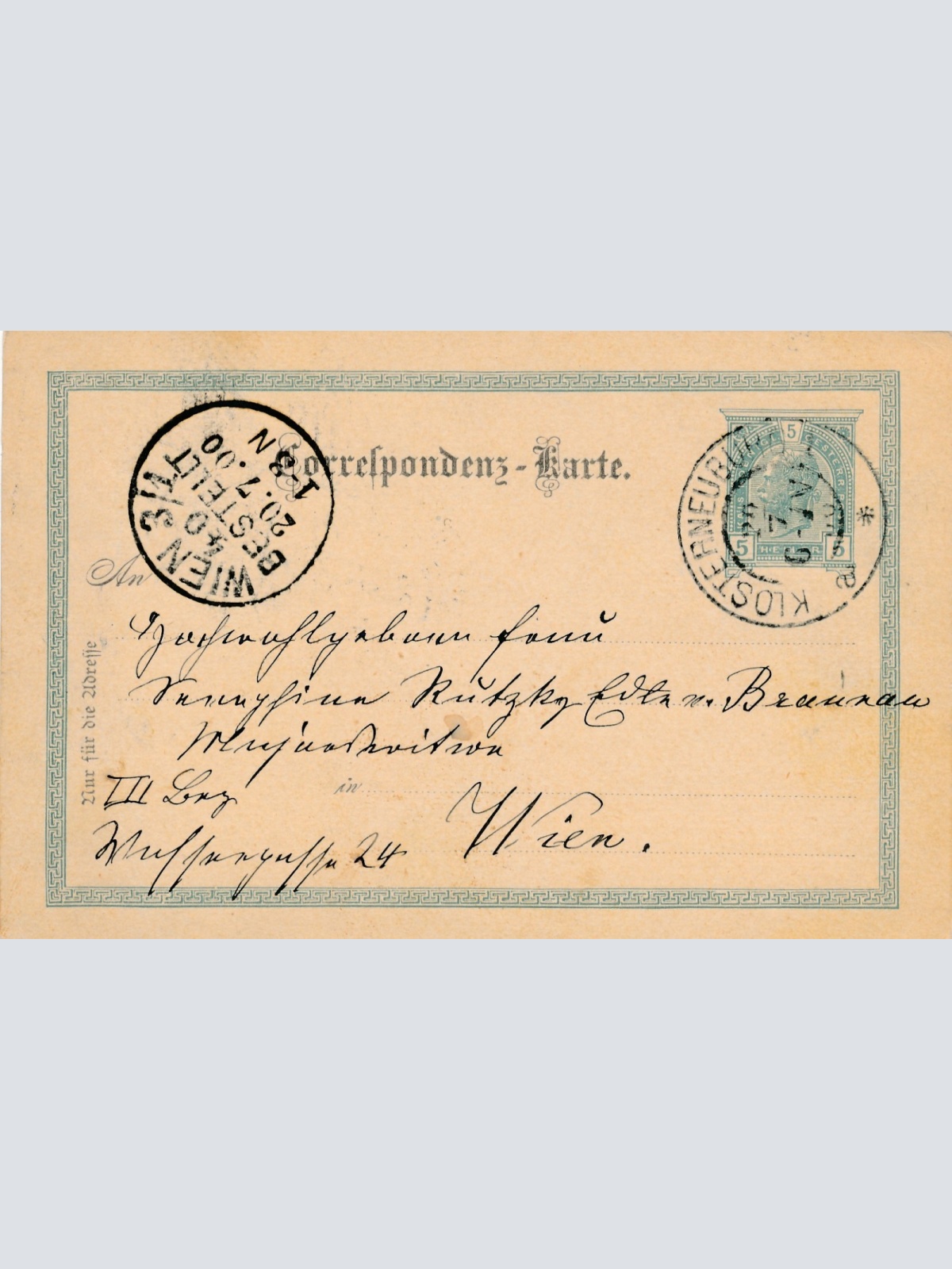 5 Heller Ganzsachen - Karte aus Klosterneuburg (16211)