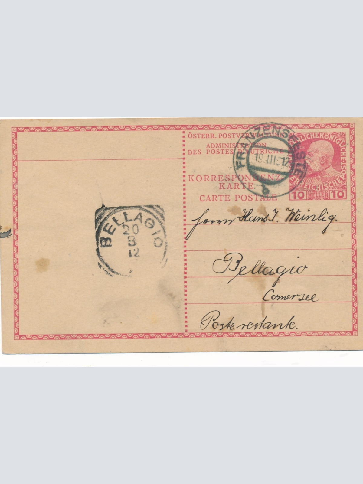 10 Heller Ganzsachen - Karte aus Franzensfeste (16278)