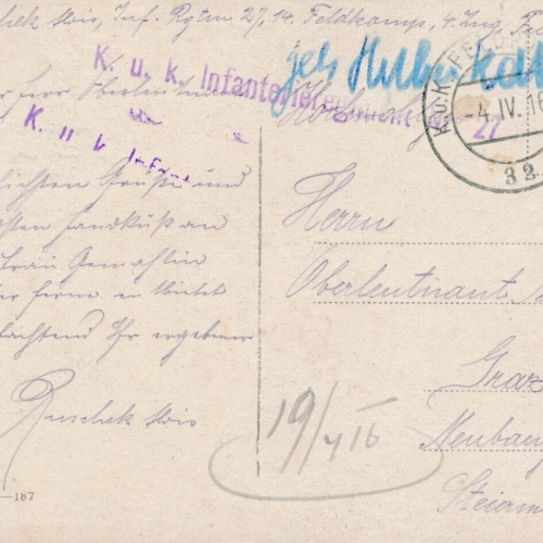 KuK Infanterieregiment Nr. 27 Ansichtskarte (16168)