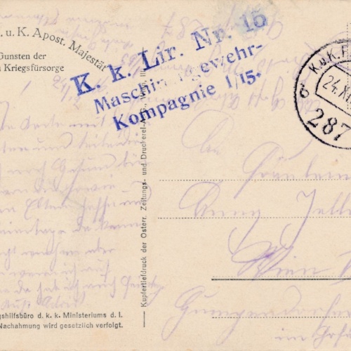 KuK Lir Nr. 10 Maschienengewehr Kompanie 1/15 Kaiser Franz Ansichtskarte (16154)