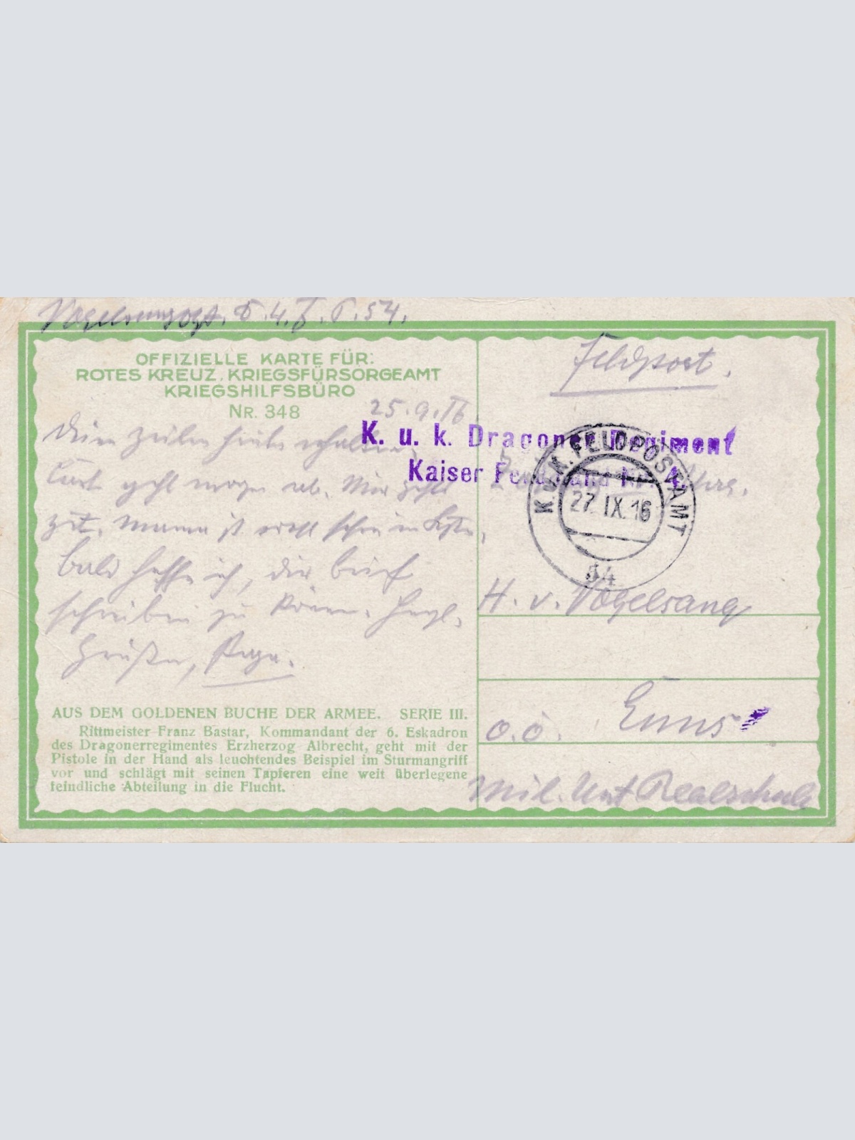 KuK Dragoner Regiment Kaiser Ferdinand Nr.4 Ansichtskarte (16160)