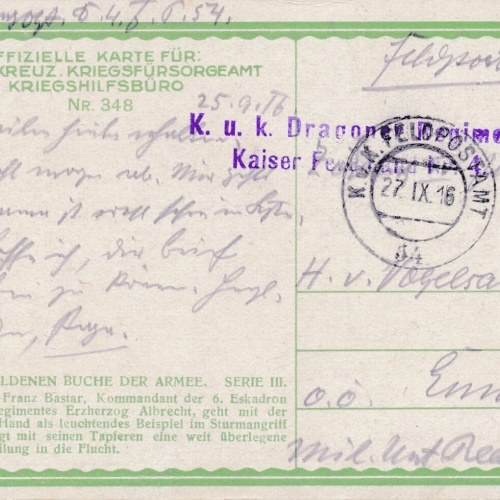 KuK Dragoner Regiment Kaiser Ferdinand Nr.4 Ansichtskarte (16160)