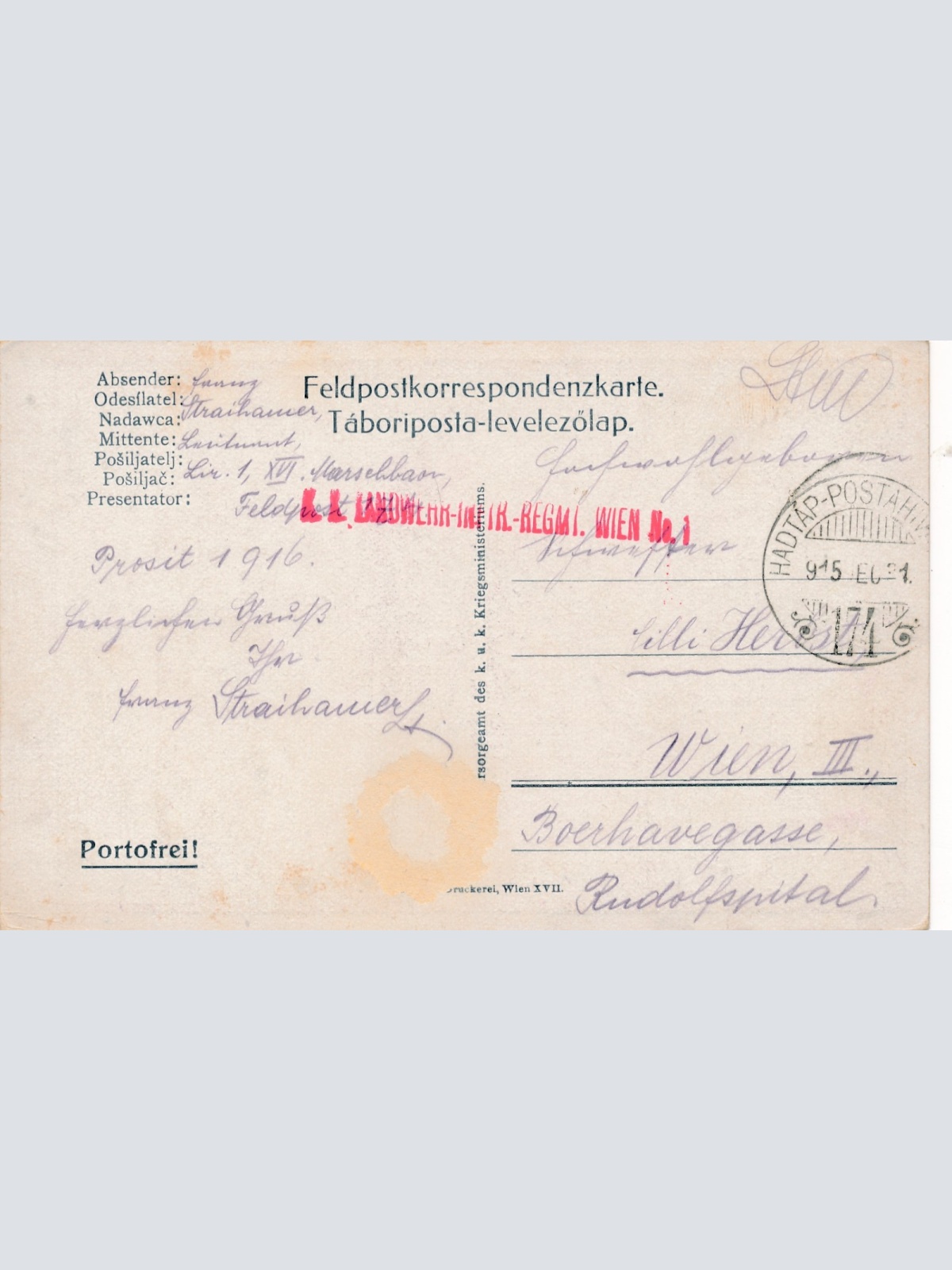 KuK Landwehr Regi. Wien No. 1 Ansichtskarte (16167)