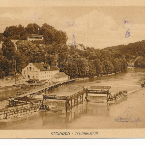 AK aus Gmunden Traunausfluß Oberösterreich Ansichtskarte (15680)