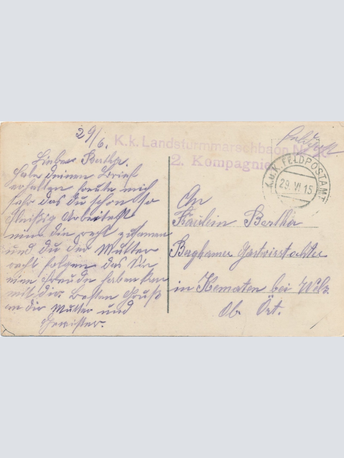 Feldpostkarte K.K Landsturmmarschbaon Nr. 20 2. Kompagnie Militaria (16013)