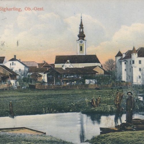 AK aus Sigharting Mann am Wasser Oberösterreich Ansichtskarte (15588)