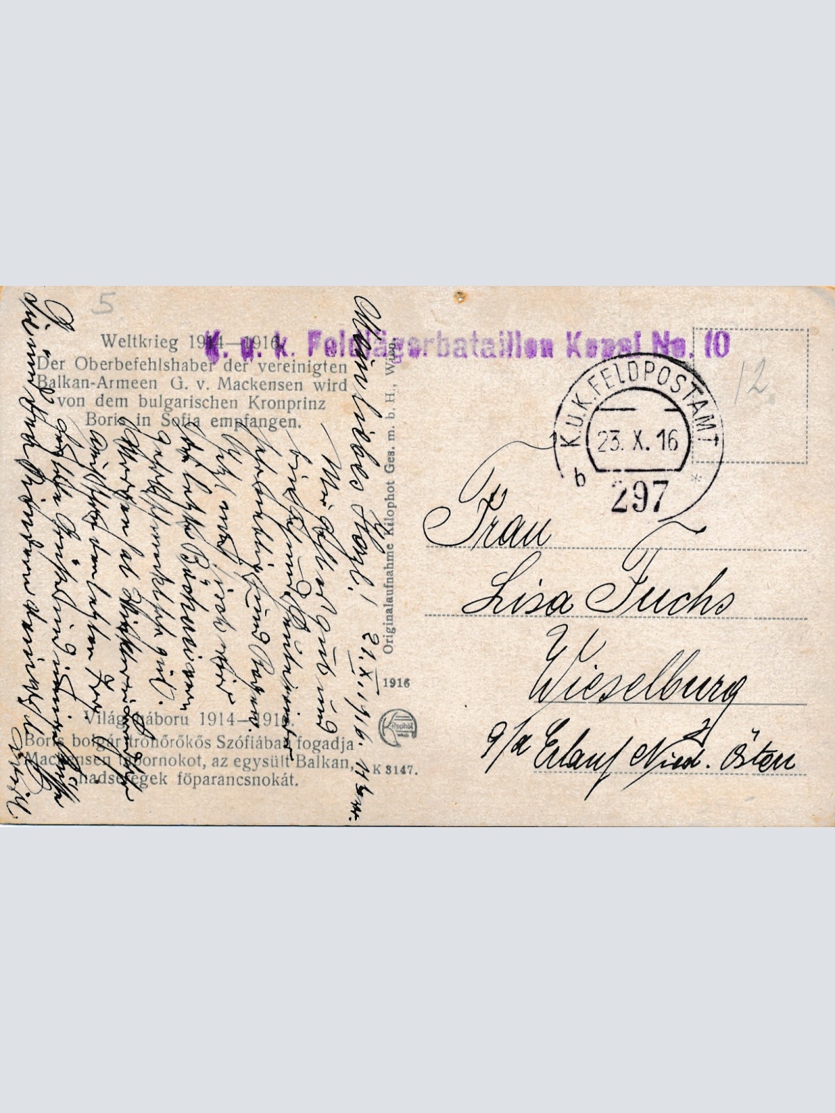 Feldpostkarte 297 Feldjägerbataillon Kapat Nr 10 Ansichtskarte (15733)