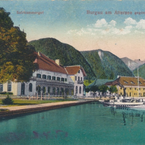 AK aus Burgau am Attersee gegen den Schafbe Oberösterreich Ansichtskarte (15340)