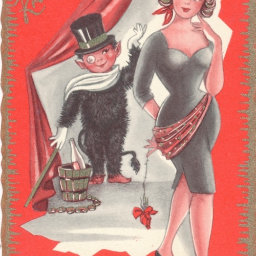 Glückwunschkarte Krampus mit Krampusine Ansichtskarte (15644)