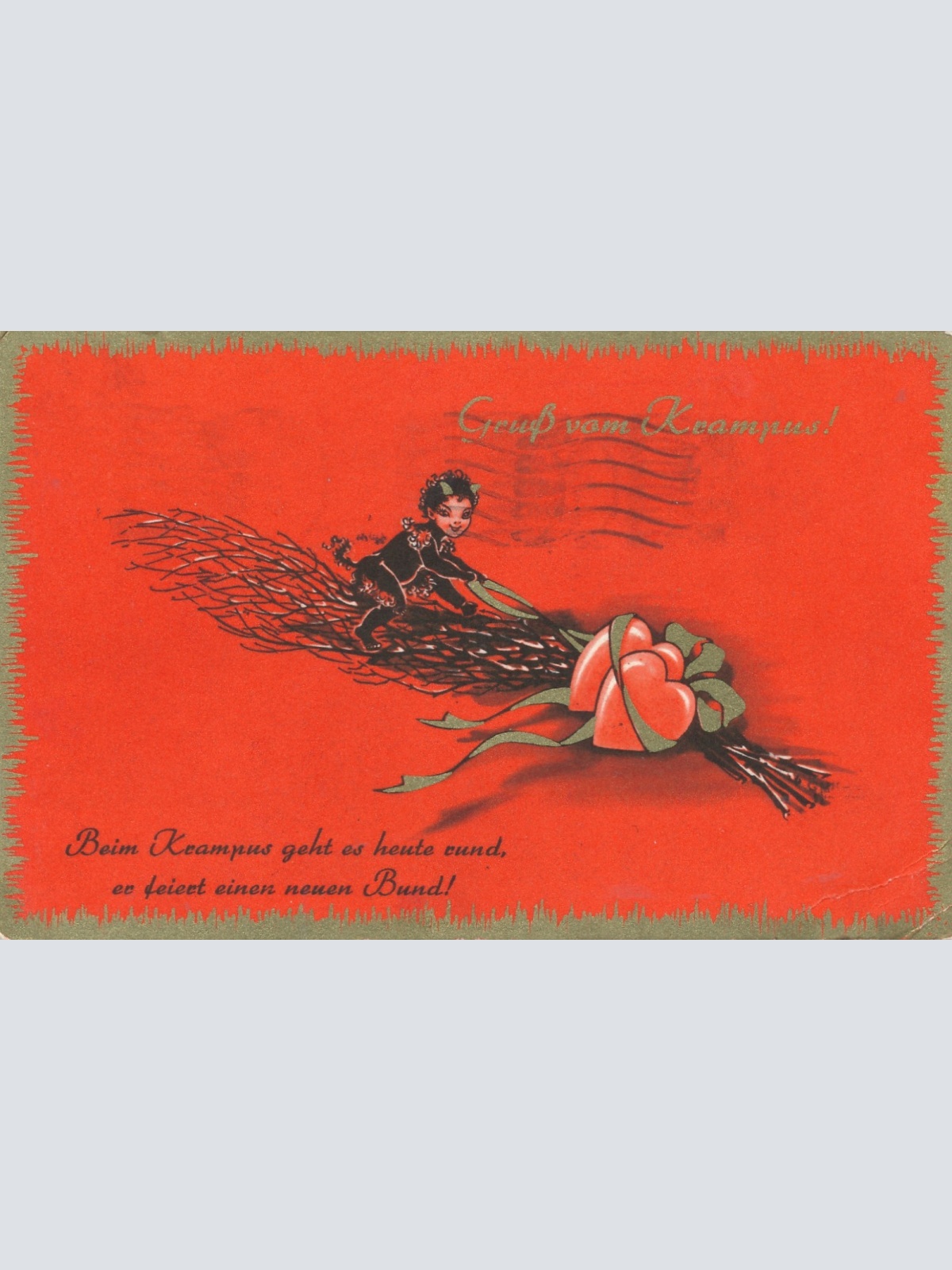 Glückwunschkarte Krampus mit Rute Ansichtskarte (15642)