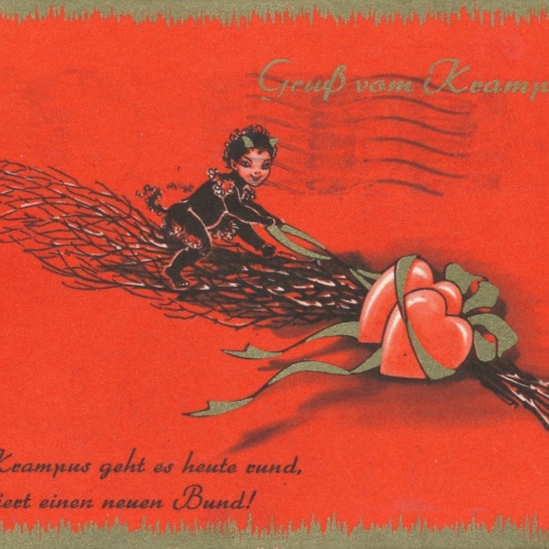 Glückwunschkarte Krampus mit Rute Ansichtskarte (15642)