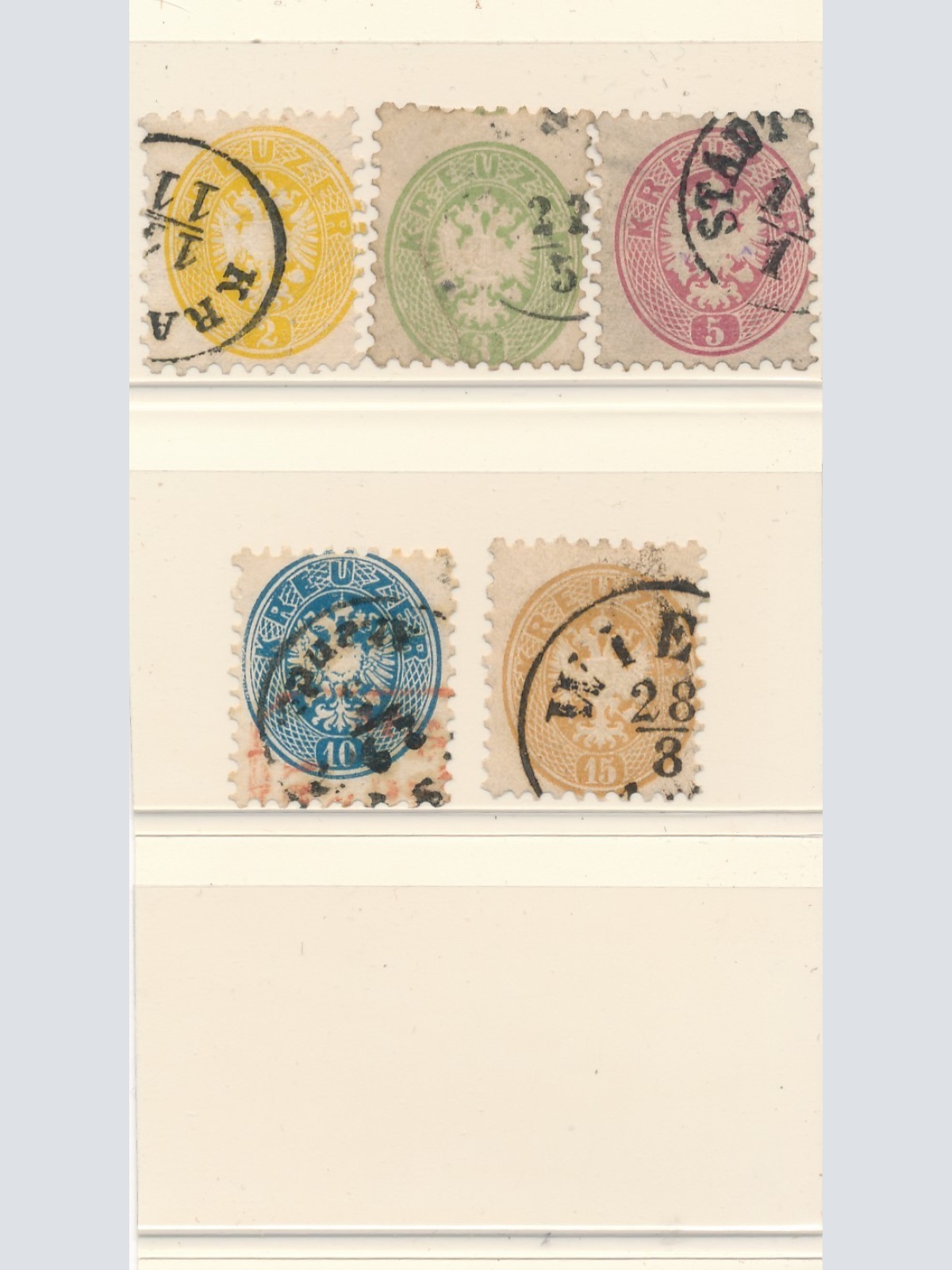 Freimarkenausgabe 1863 - 64 ANK 30 - 34 gestempelt (16448)