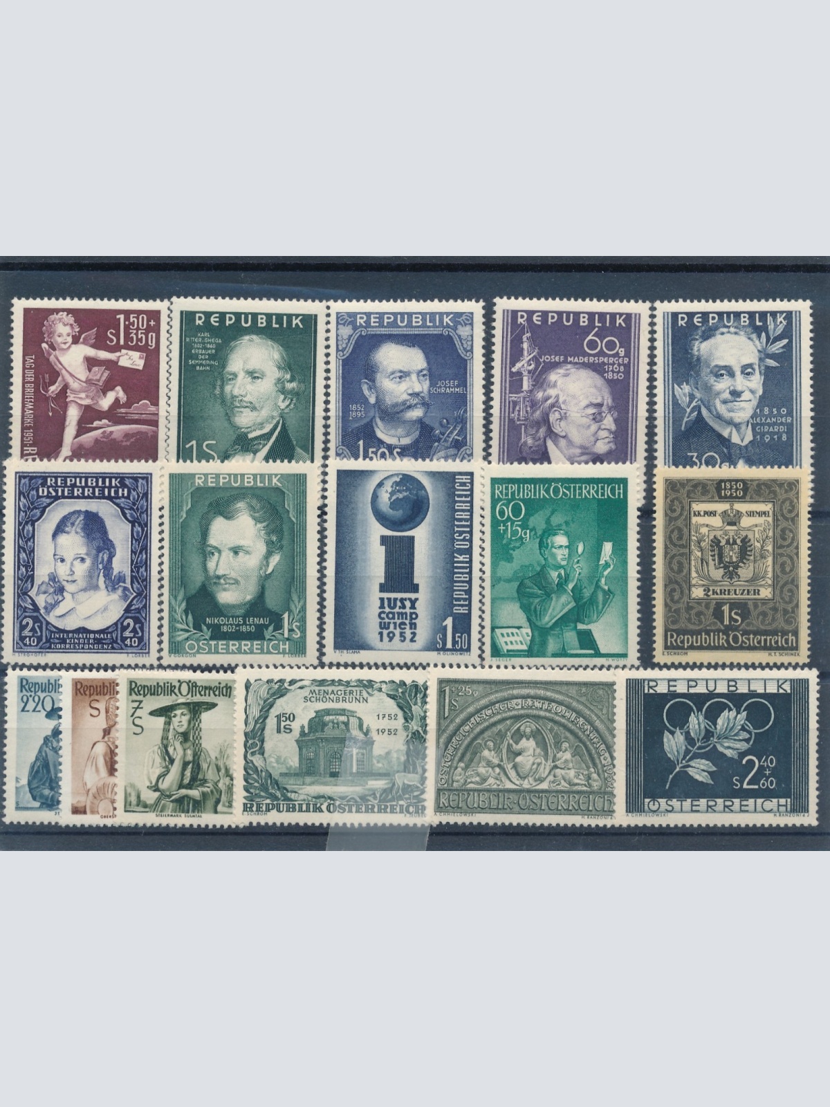 Österreich Steckkarte mit 16 Marken 1950 - 52 postfrisch (16441)