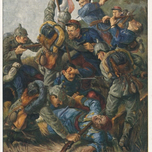 AK Militaria Völkerkrieg 1914 Eroberung einer Franz. Fahne Ansichtskarte (16490)