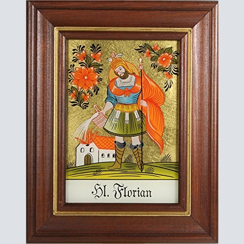 Hinterglaswerkstätten - Hinterglasbild/Patronatsbild Hl. Florian mit braun