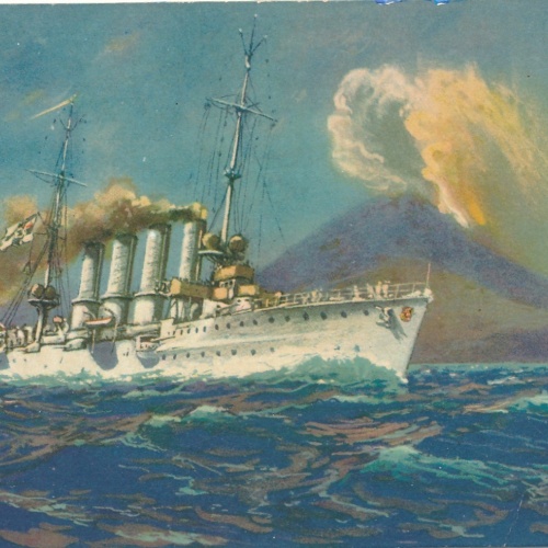 AK vom S.M Kreuzer Breslau beim Vulkan Stromboli Ansichtskarte (16793)