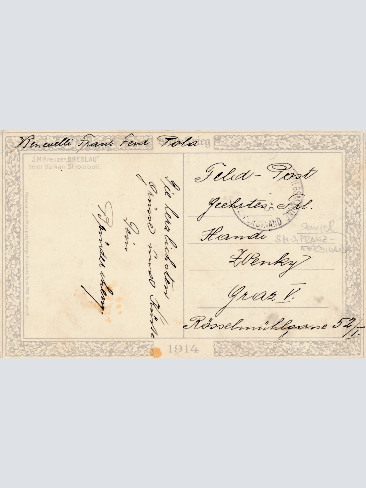 AK vom S.M Kreuzer Breslau beim Vulkan Stromboli Ansichtskarte (16793)