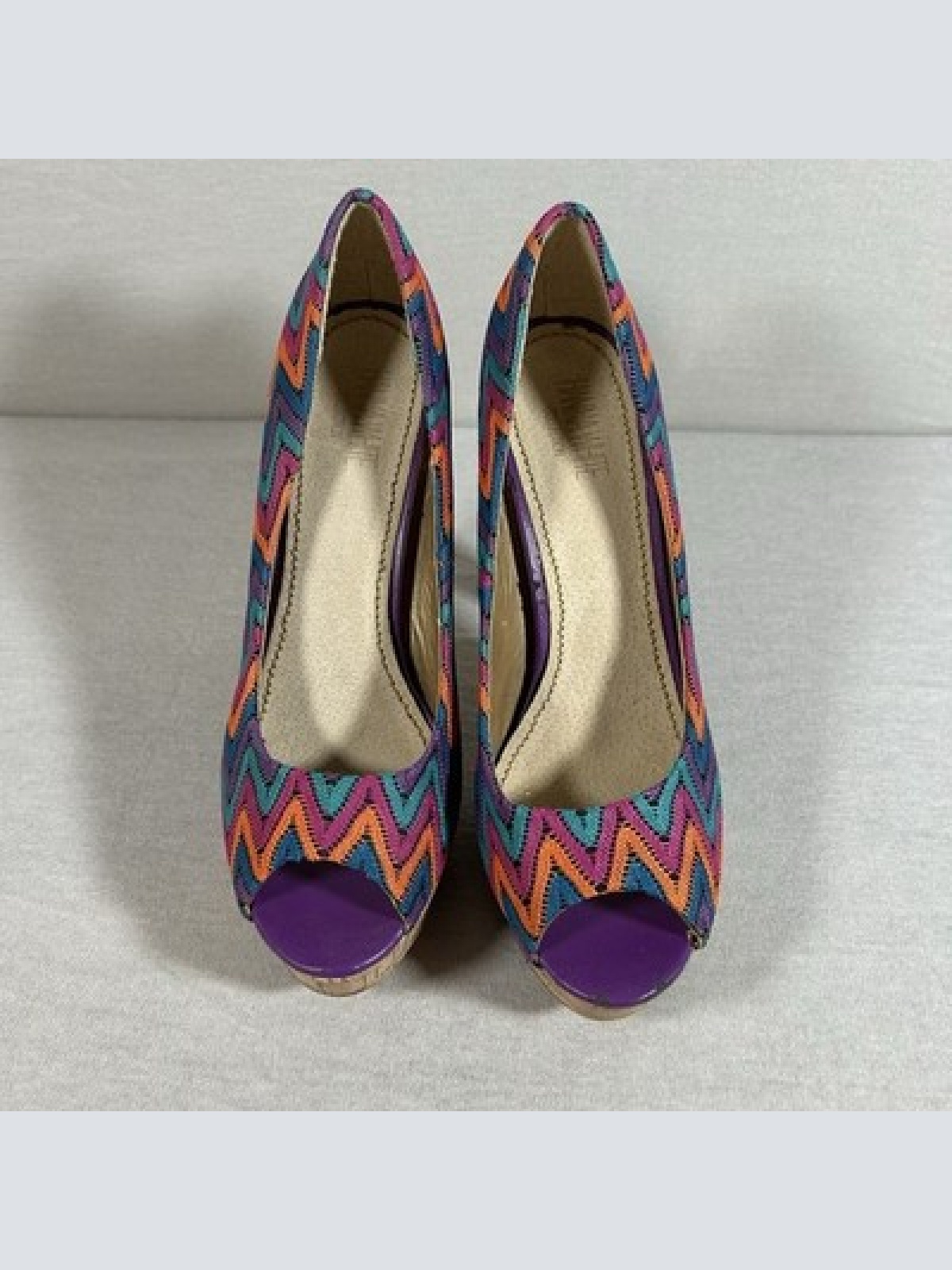 Hanna White Collection Peeptoe Pumps Bunt Größe 41 13cm Absatz Vintage Dressing