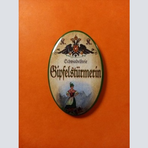 Nostalgie KuK Flaschenöffner Magnet Schwindelfreie Gipfelstürmerin