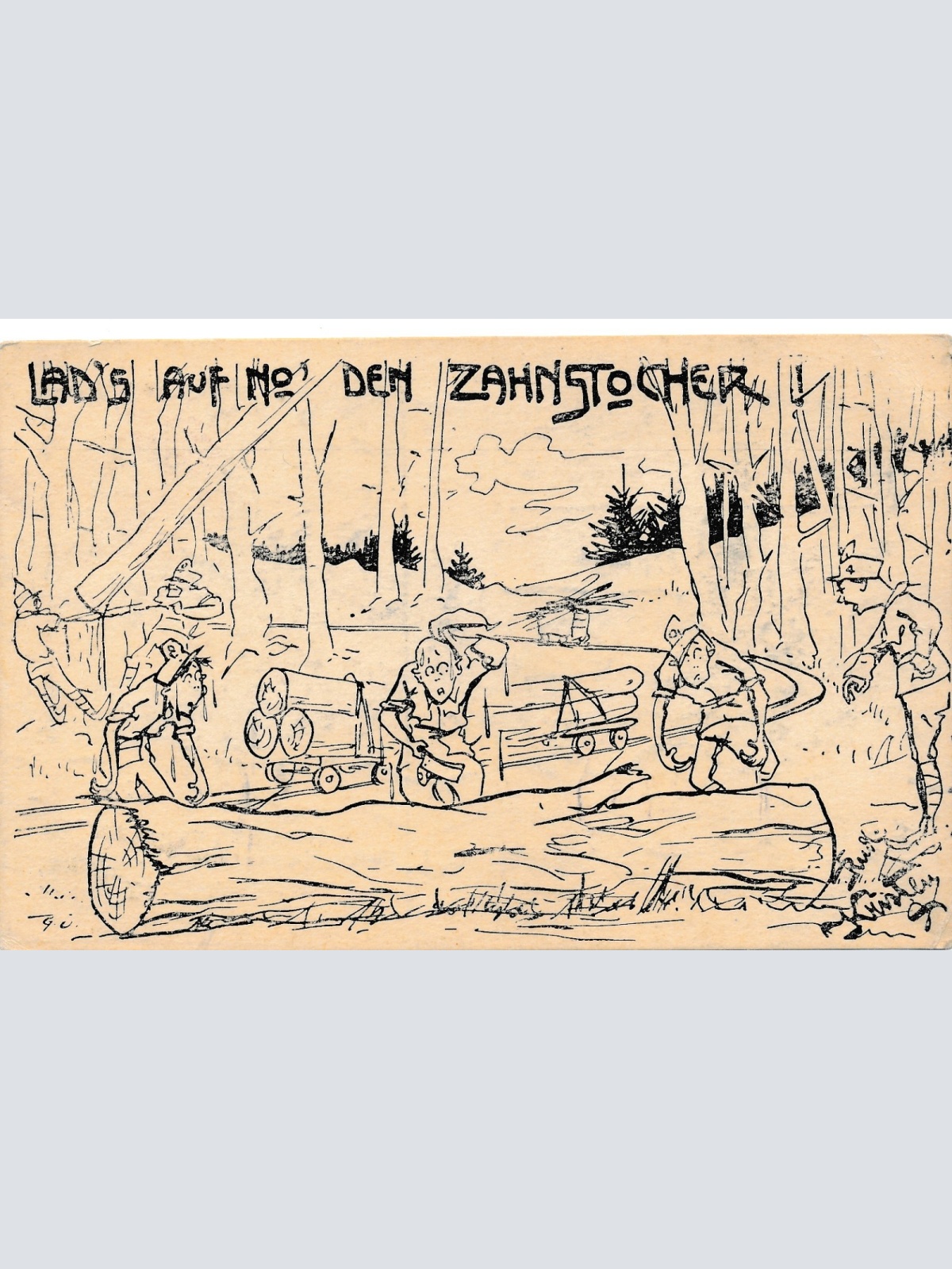 AK Lads auf den Zahnstocher mit Soldaten Ansichtskarte (16885)