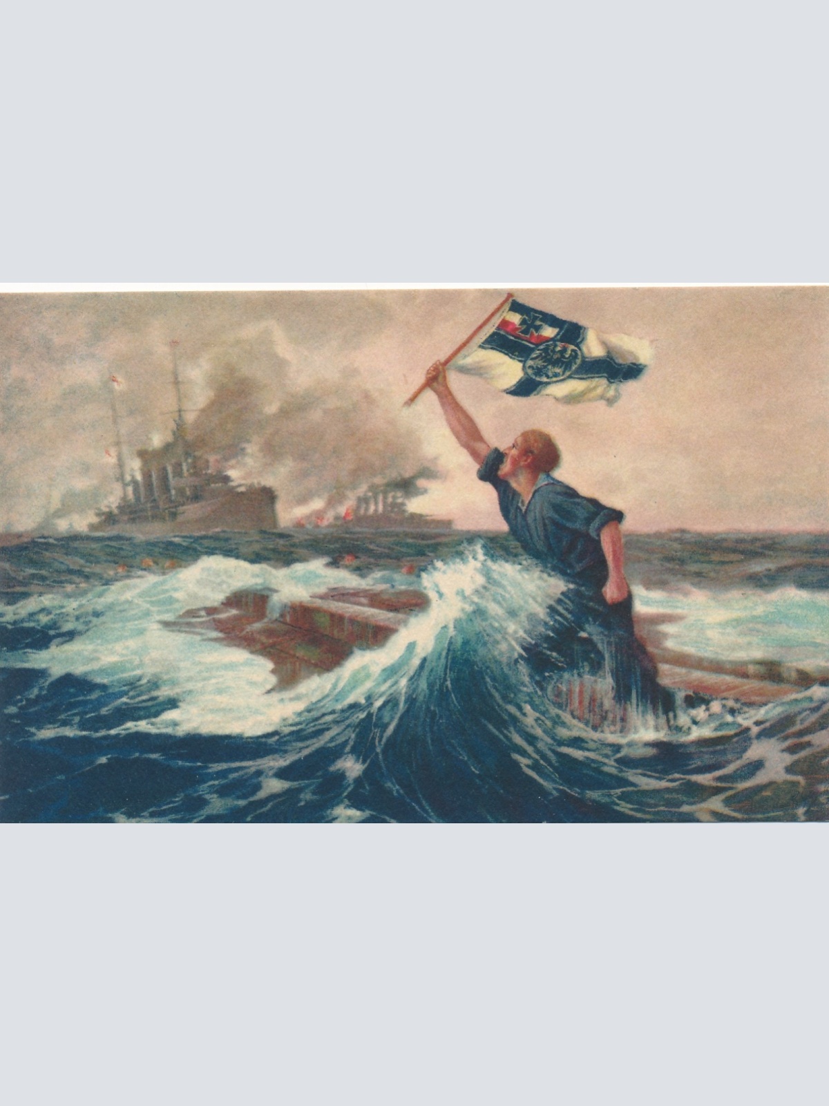 AK der letzte Mann Soldat mit Flagge Ansichtskarte (16951)