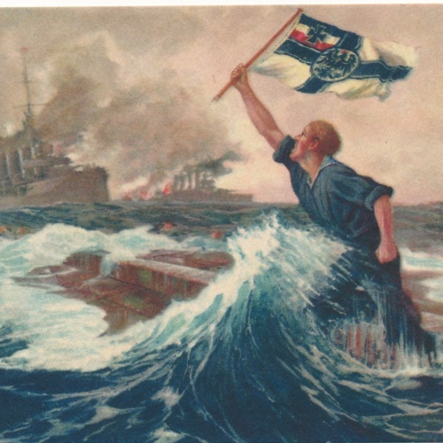 AK der letzte Mann Soldat mit Flagge Ansichtskarte (16951)