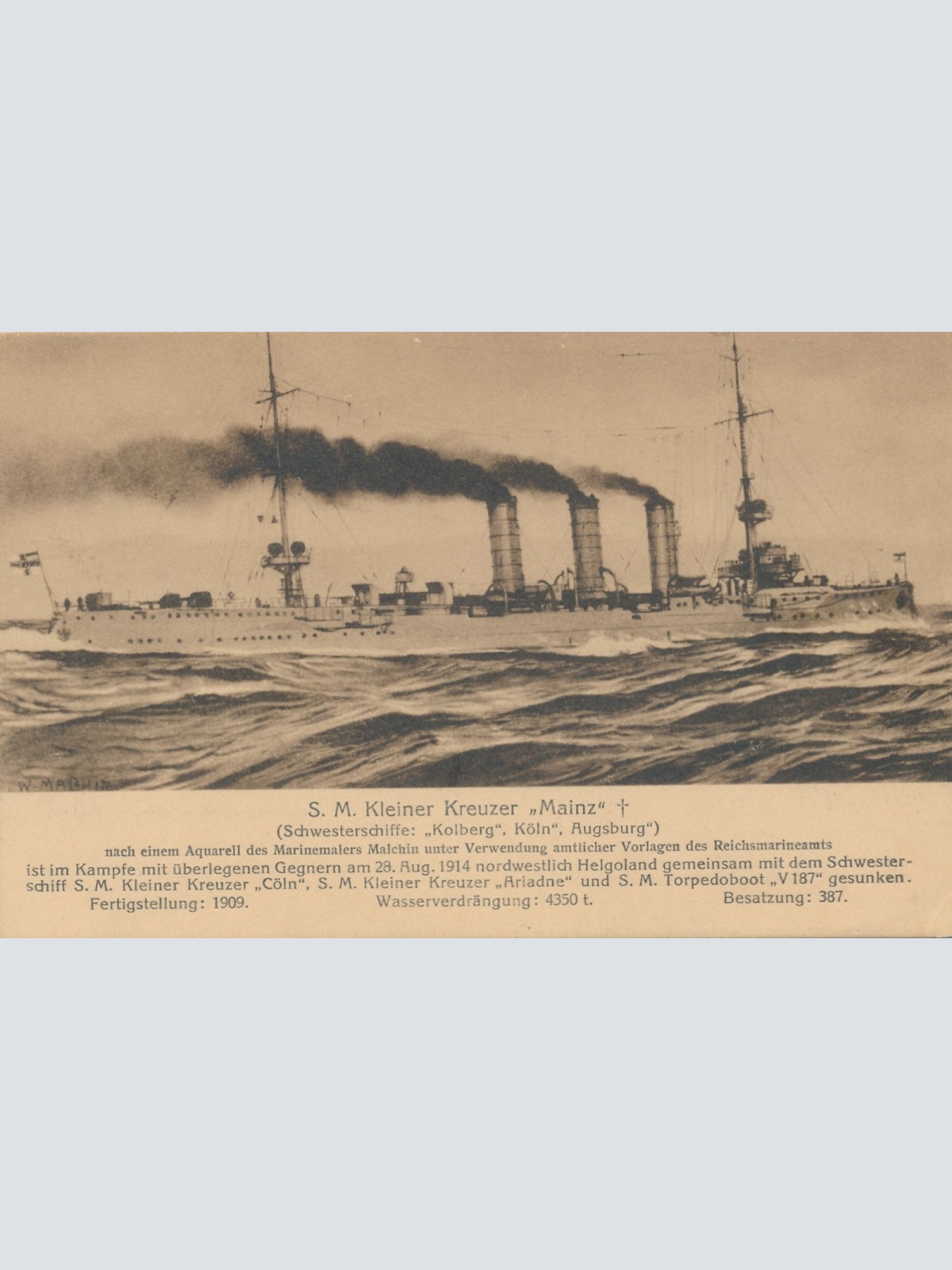 AK S.M. kleiner Kreuzer Mainz Schiffe Boote Ansichtskarte (17041)