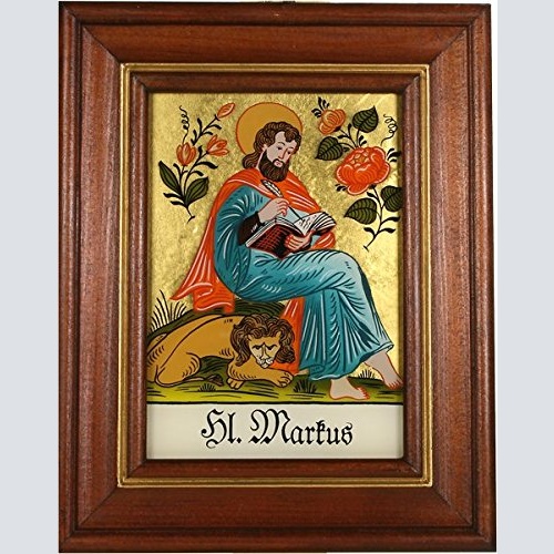 Hinterglaswerkstätten - Hinterglasbild/Patronatsbild Hl. Markus mit braun