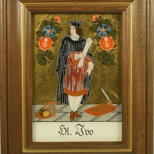 Hinterglaswerkstätten - Hinterglasbild/Patronatsbild Hl. Ivo mit braun