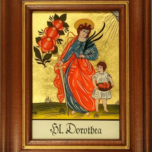 Hinterglaswerkstätten - Hinterglasbild/Patronatsbild Hl. Dorothea mit braun