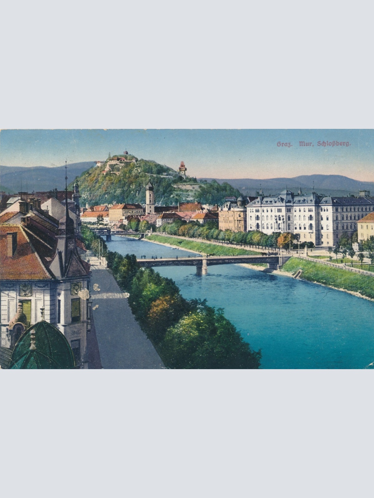 AK aus Graz Mur und Schloßberg Steiermark Ansichtskarte (17329)