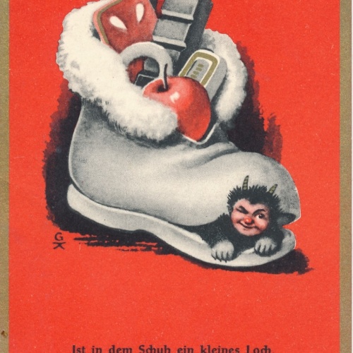 AK Gruss vom Krampus ist in dem Schuh ein kleines loch Ansichtskarte (18000)