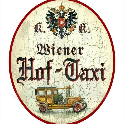 KuK Nostalgie Holzschild - Wiener Hof-Taxi - Auto Oldtimer TH (Größe: 28x34)