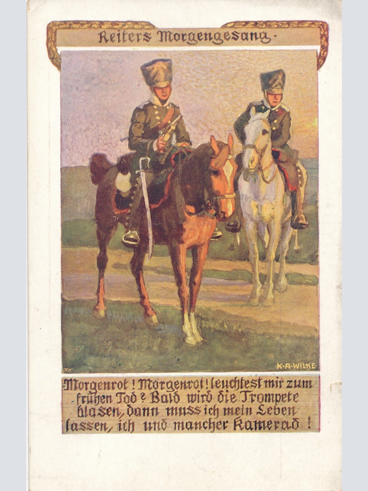 AK Militaria Reiters Morgengnag Ansichtskarte (17361)