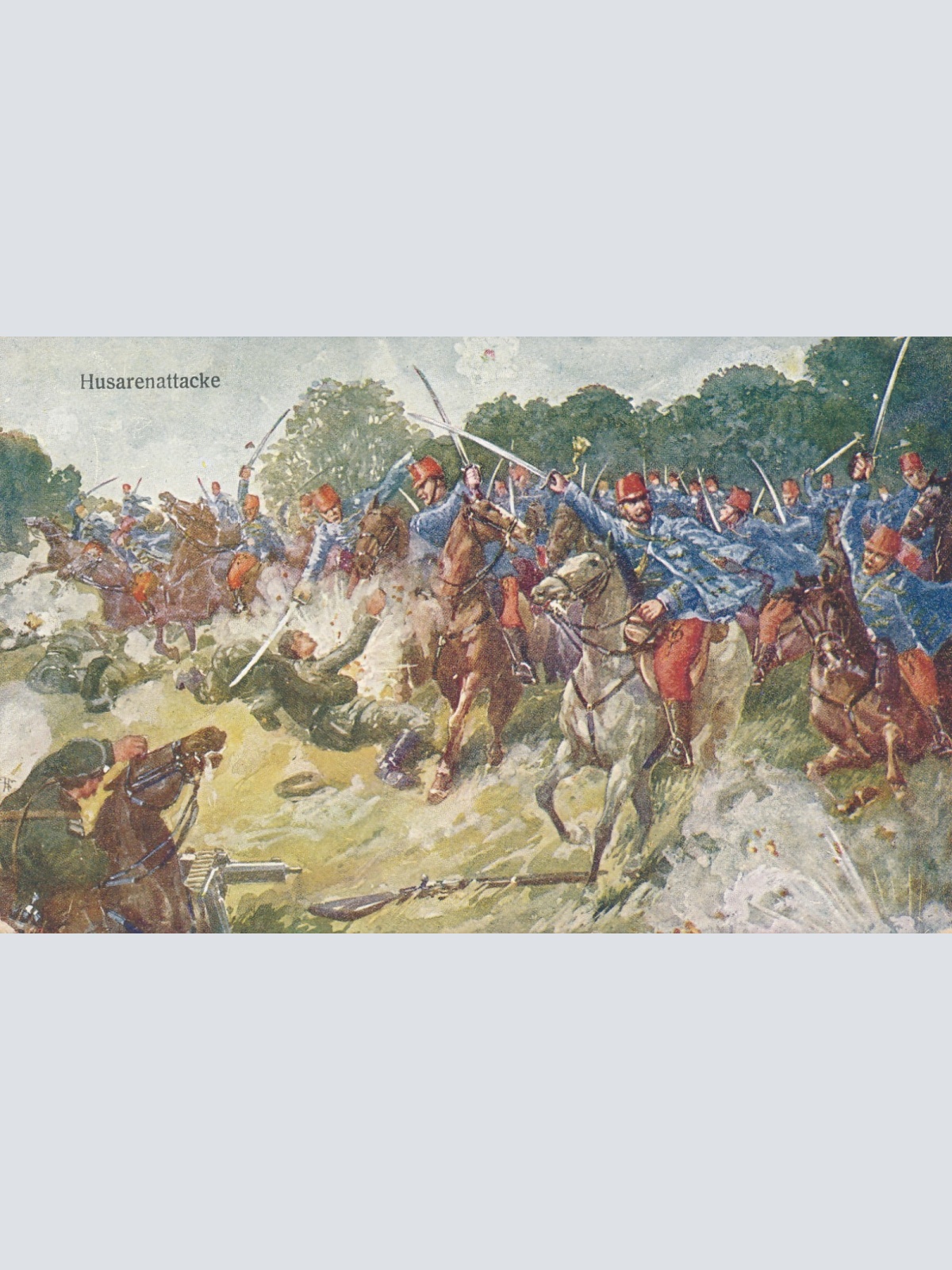 AK Militaria Husarenattacke Ansichtskarte (18336)