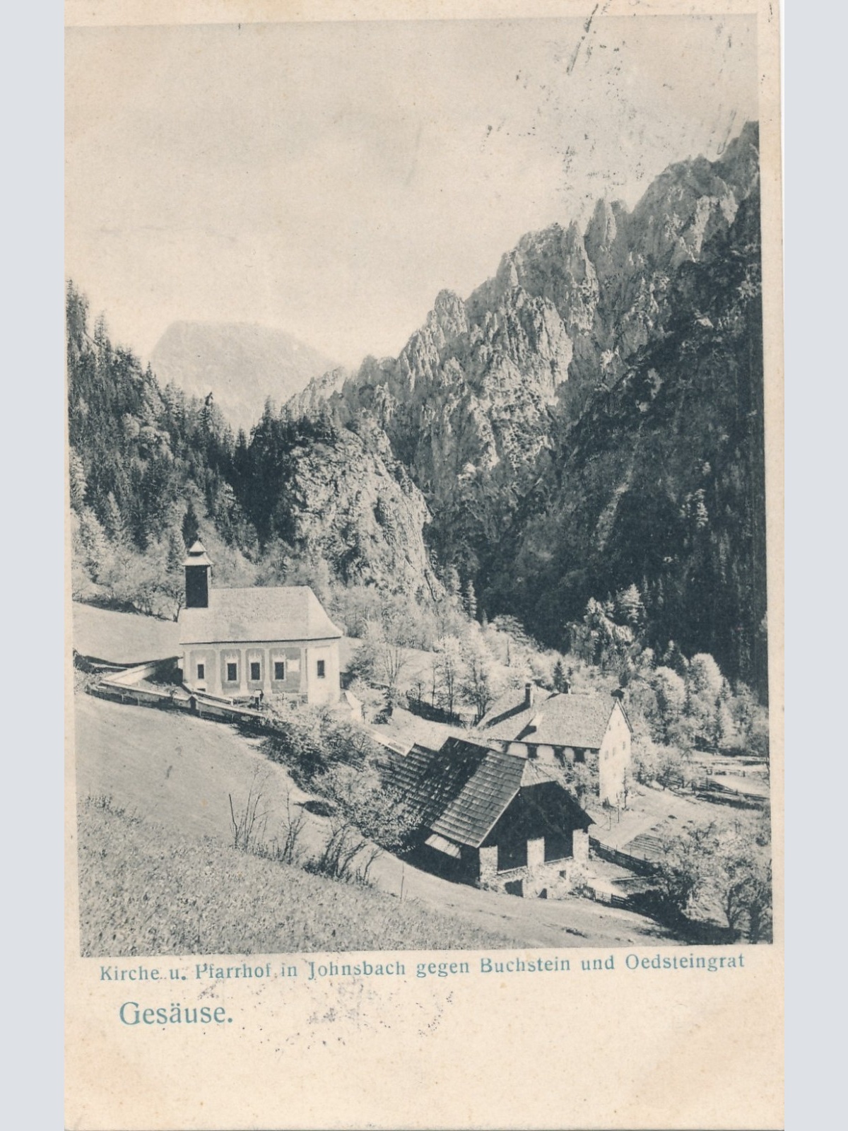 AK aus Gesäuse mit Kirche und Pfarrhof Steiermark Ansichtskarte (18548)