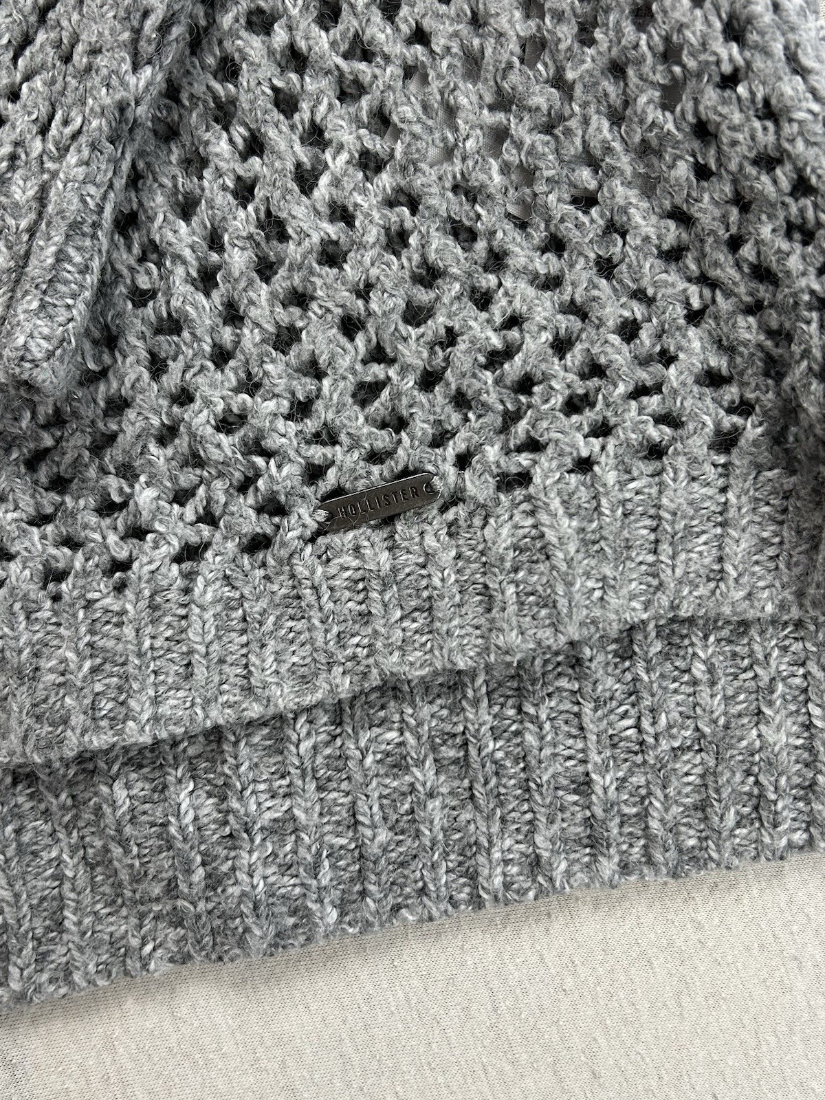 Hollister California Strick Pullover Damen | Größe S | Grau | Lang | Großstrick