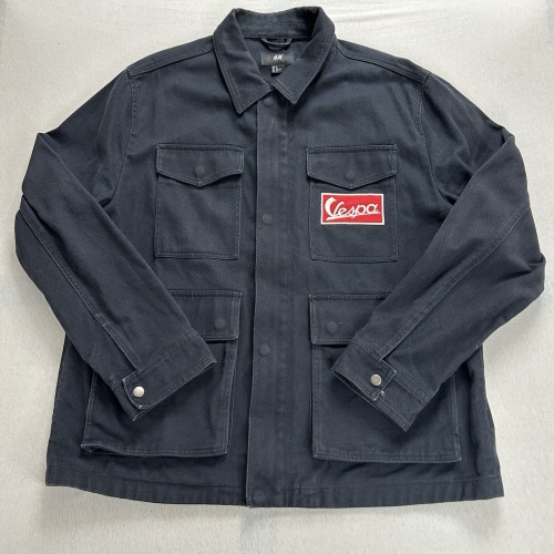 H&M Vespa Jeansjacke Schwarz Größe XL Vespa Patch Taschen Knöpfe Maße auf Fotos