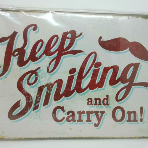 Nostalgie Retro Blechschild "Keep Smiling and Carry On!" 30x20 50251