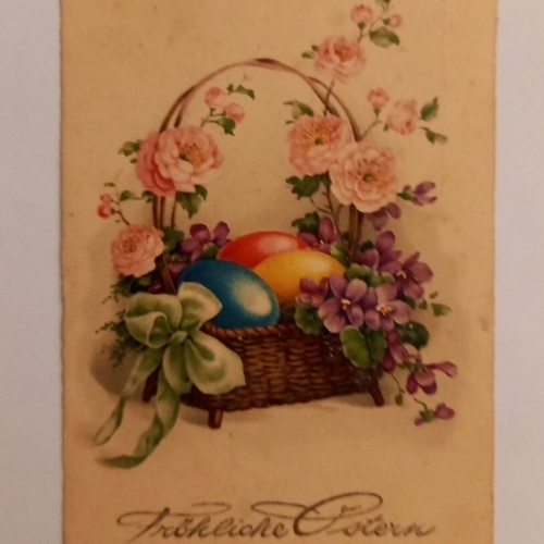 Glückwunschkarte Fröhliche Ostern Osternest mit Eiern 600669A gr D