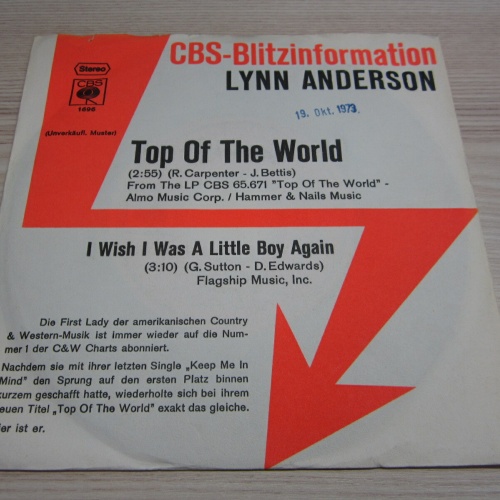 Single  / Lynn Anderson ?– Top Of The World   / DE  PRESS / RAR /   PROMO /