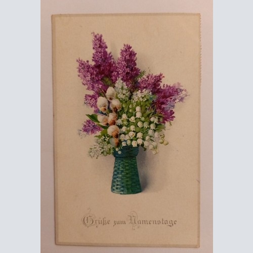 Grüße zum Namenstage, Blumen in der Vase 500140A gr D