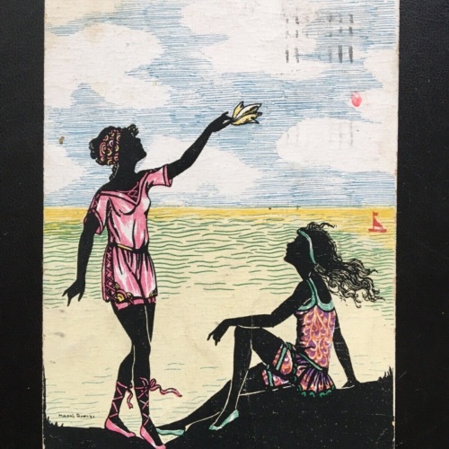 Mädchen am Strand (M.Grosze) - Meer Segelboot - Künstlerkarte 900 TH