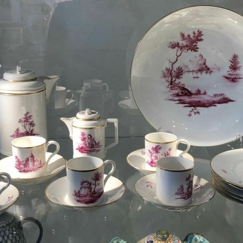 Höchst Purpur Camaieu Kaffeservice inkl. Wandteller erste Wahl unbeschädigt