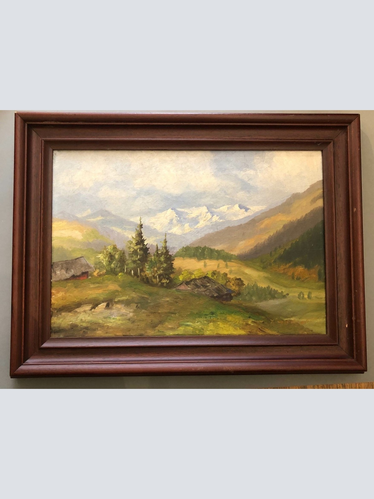 K. Rupprecht um 1935 Berglandschaft Alm Hütte auf Leinen gerahmt 48 x 36 42000