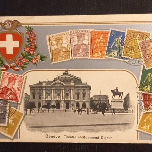 Geneve Theatre Monument Dufour Prägekarte 600735A Ga G