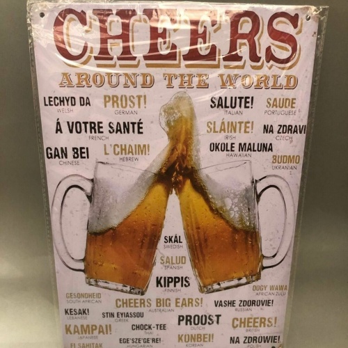 Nostalgie Blech Schild Beer Bier Cheers around the world 20 x 30 42009