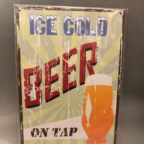 Nostalgie Blech Schild Beer Bier ice cold on tap 20 x 30 42013