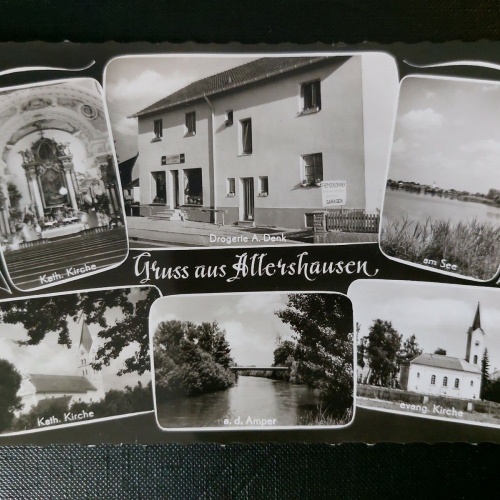 Gruß aus Allerhausen Drogerie Fluss Amper Kirche See 402557 WM