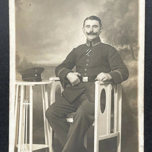 Porträt Soldat Uniform Schirmmütze Ritscher Berlin Bart Militär Krieg 410092 TH